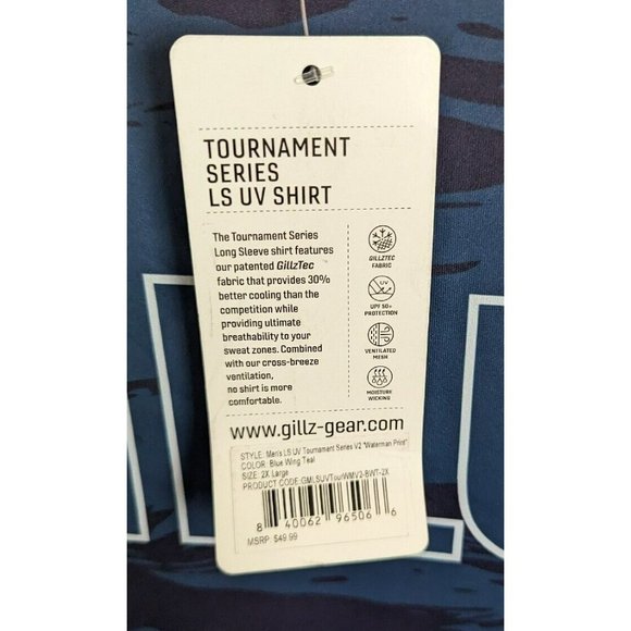 Gillz Mens LS UV Tournament Series V2 Blue Waterman Print LS Fishing Shirt Sz 2X - Picture 4 of 7